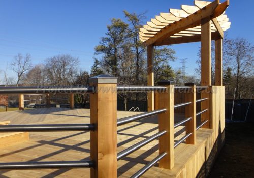 Cedar Deck, pergola and stainless steel railings