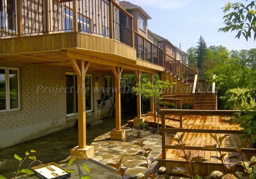 Cedar deck with pergola and railings